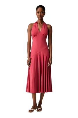 Stretch Matte Jersey Halter Midi Dress