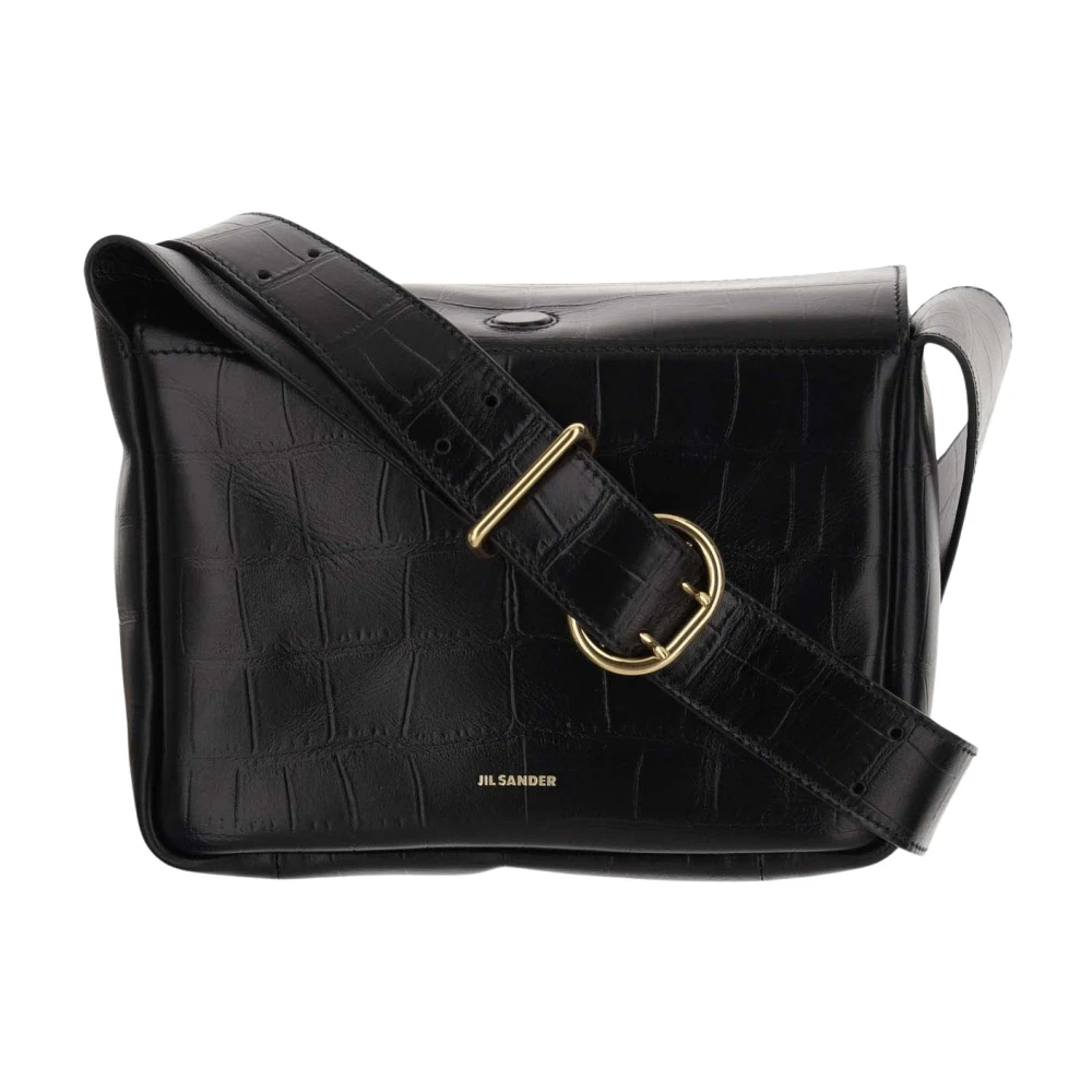 Jil Sander Women's Black Calfskin Leather Shoulder Bag With Logo - Cross Body Bags - One Size - Bags