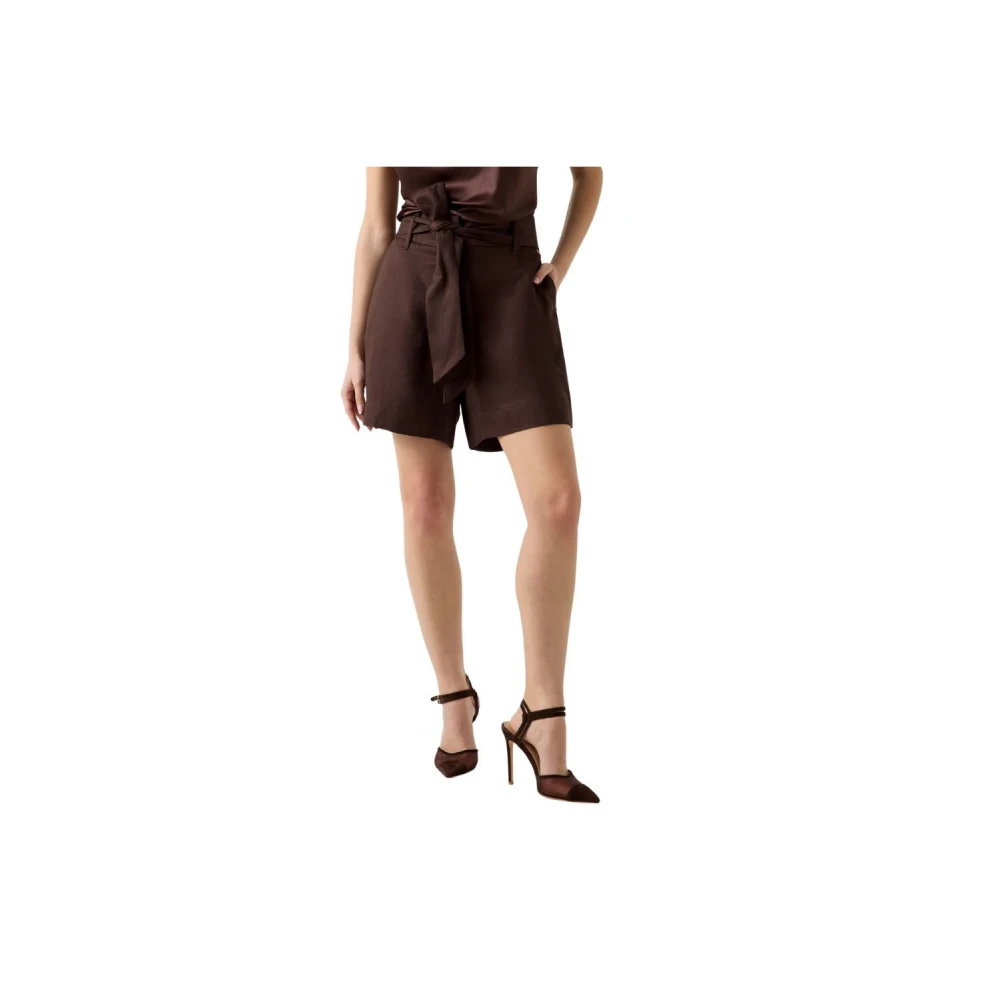 Guess Women's Brown Casual Shorts, 2XL, Linen-Blend Casual Shorts