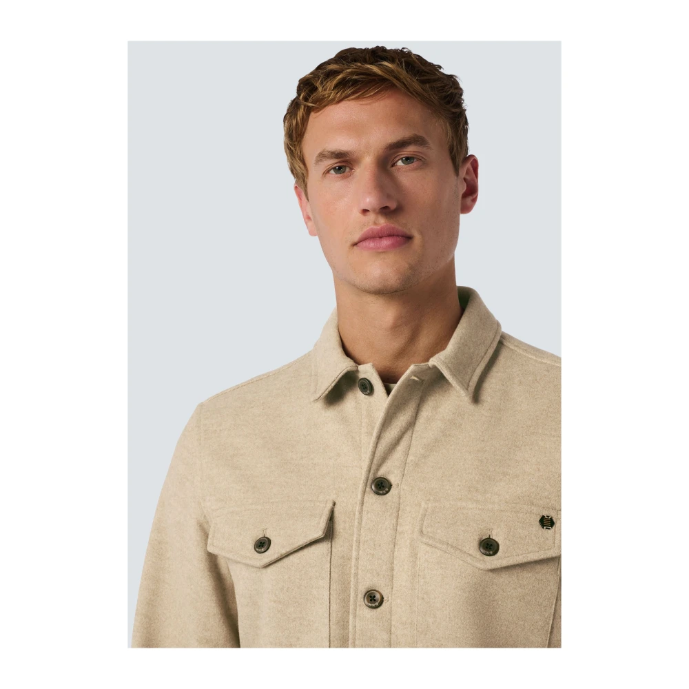 No Excess Melange Button Closure Overshirt Beige Heren