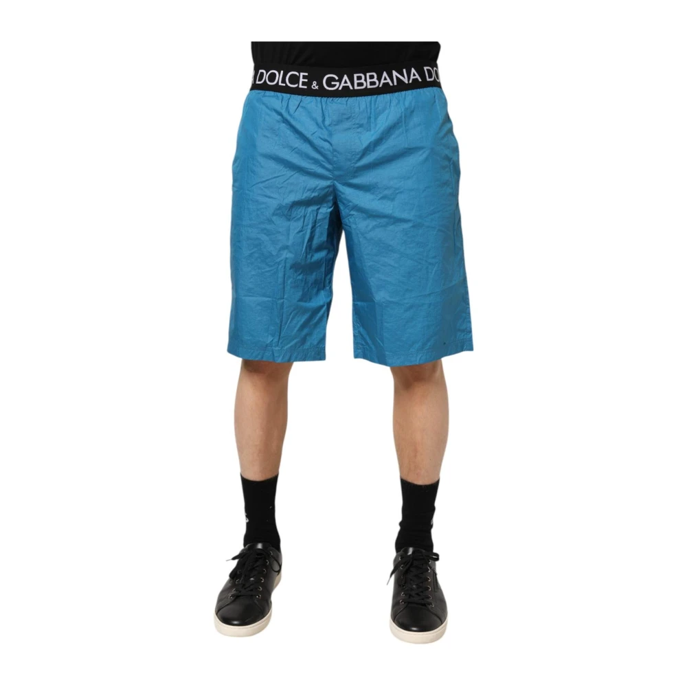 Dolce & Gabbana Men's Blue Logo Waistband Beachwear Shorts