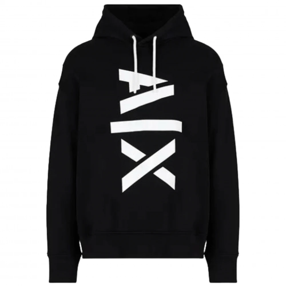 Armani Exchange Zwarte hoodie met verticale witte AX-print Black Heren