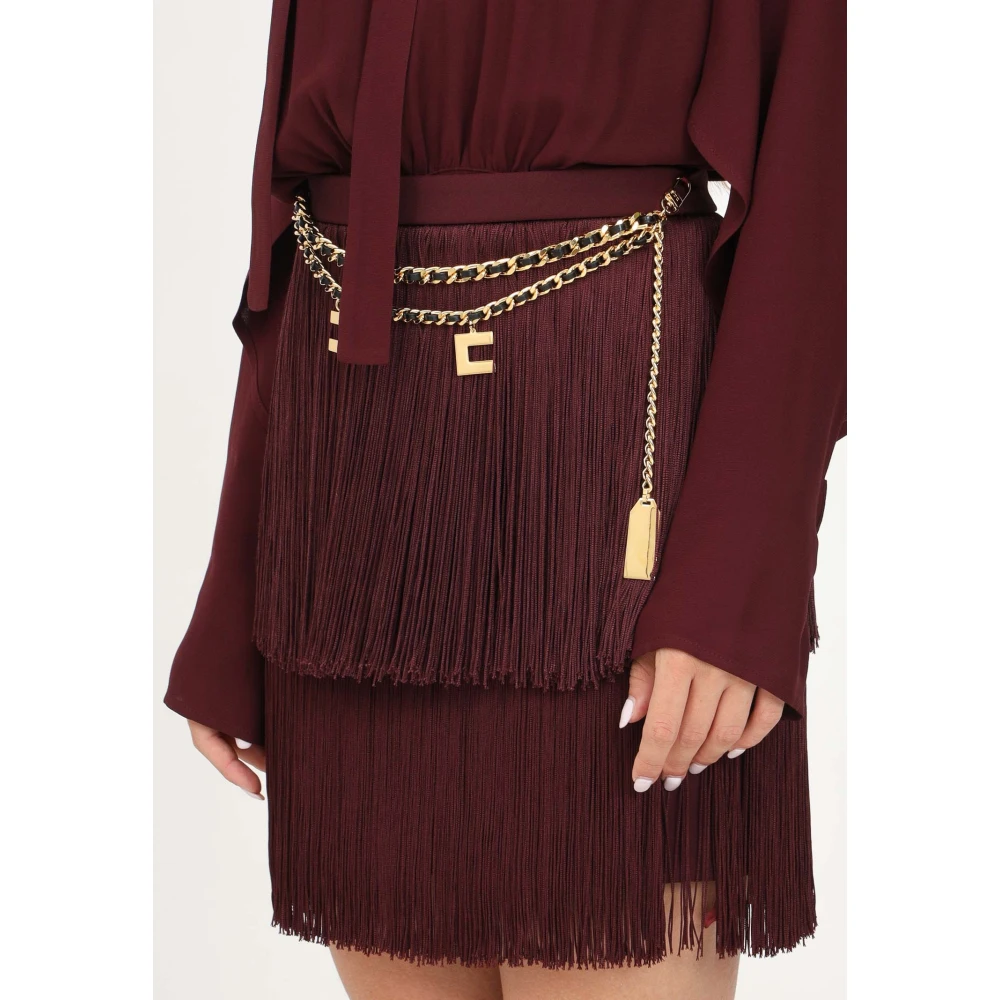 Elisabetta Franchi Bordeaux franje jurk met metalen riem Red Dames
