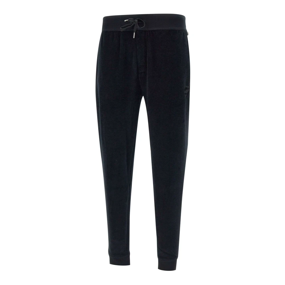 Hugo Boss Velours Zwarte Broek met Geribbelde Onderkant Black Heren