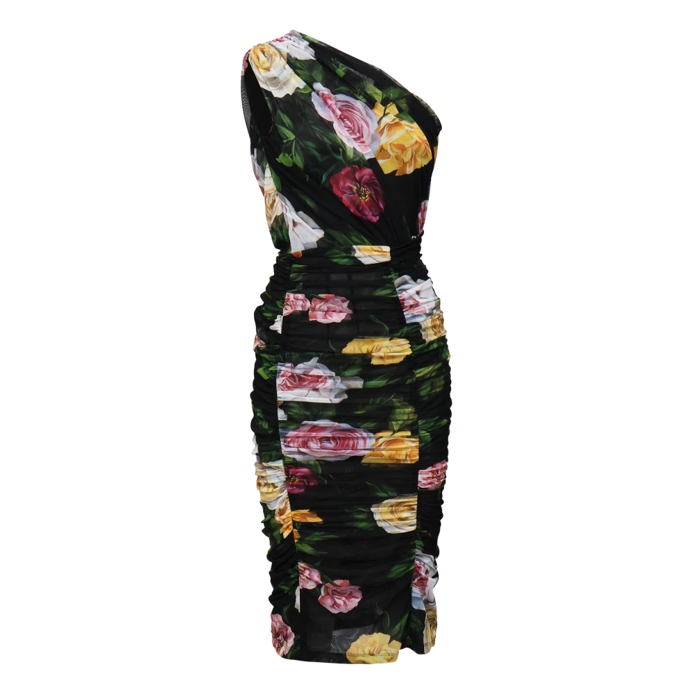 Dolce & Gabbana Zwarte Mouwloze Tule Jurk met Rits Multicolor Dames