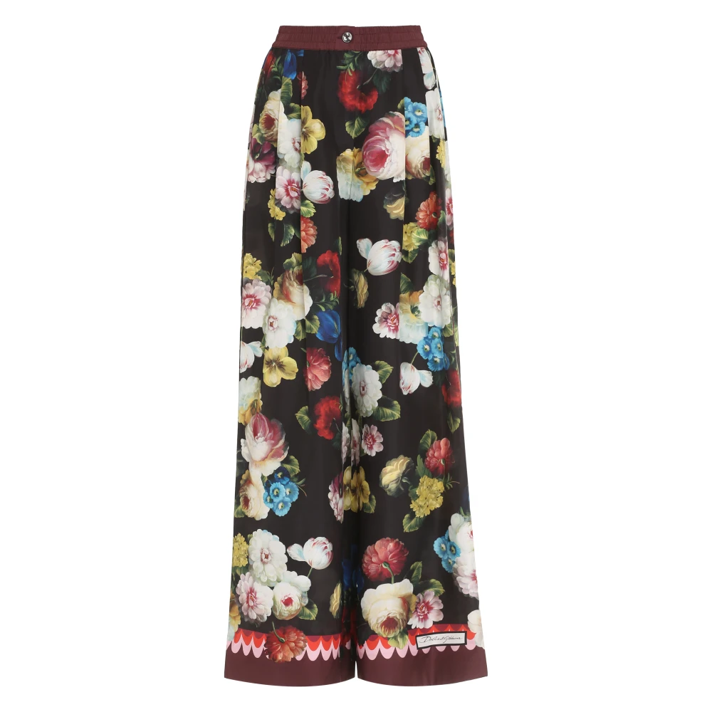 Dolce & Gabbana Women's Multicolor Floral Print Silk Trousers - Wide Trousers - M - Trousers