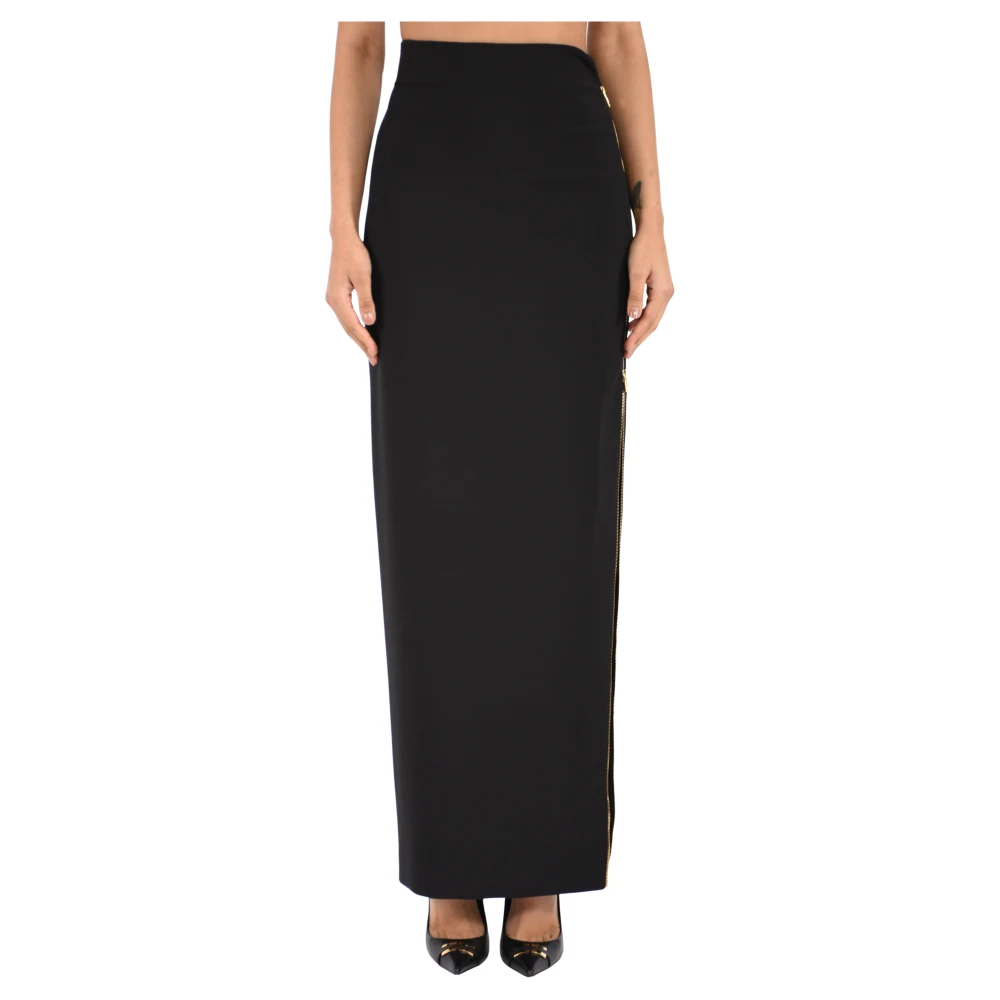 Elisabetta Franchi Black Crepe Maxi Skirt With Jewel Zip - Female - Maxi Skirts - 2XL - Skirts