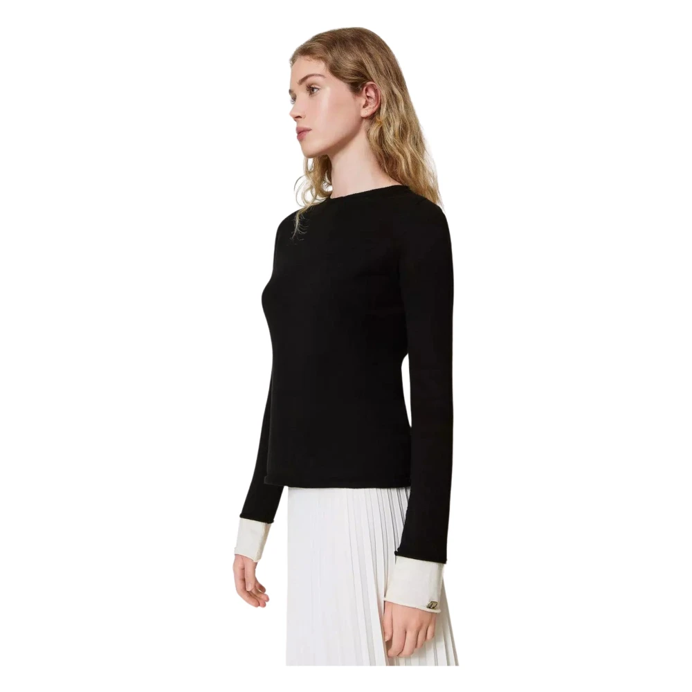 Twinset Zwarte Sweaters met Dubbele Manchet Black Dames