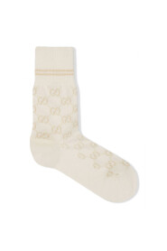 Cremeweiße Baumwollknöchelsocken mit GG Supreme-Print