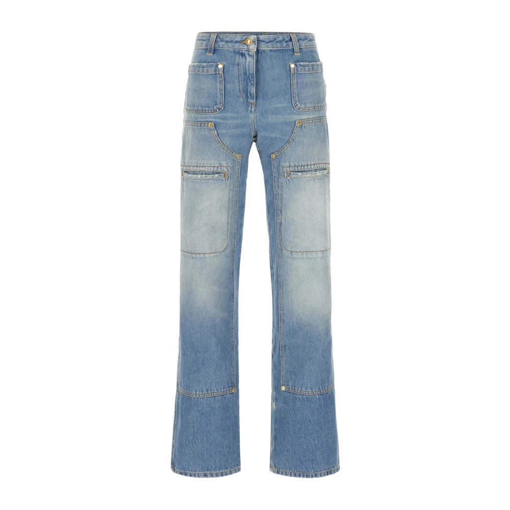 Palm Angels Women's Blue Straight Fit Jeans, W25, Straight Leg Panelled Jeans