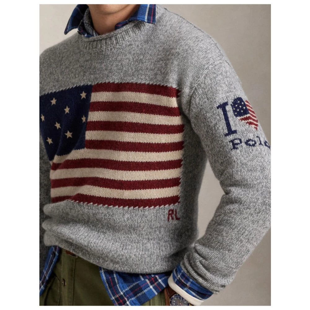 Polo Ralph Lauren Amerikaanse Vlag Wollen Trui Gray Heren