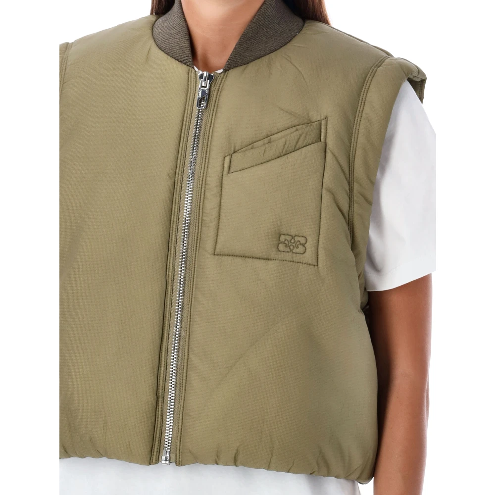 Ganni Groene Gewatteerde Korte Vest Kleding Green Dames