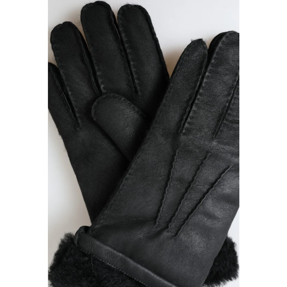 Dolce & Gabbana Elegante Zwarte Leren Winterhandschoenen Black Heren
