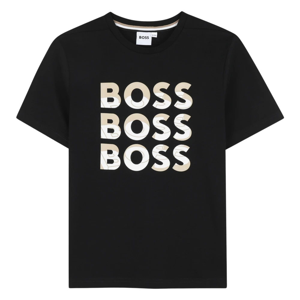 Hugo Boss Multi Logo T-shirt i svart Black, Pojke