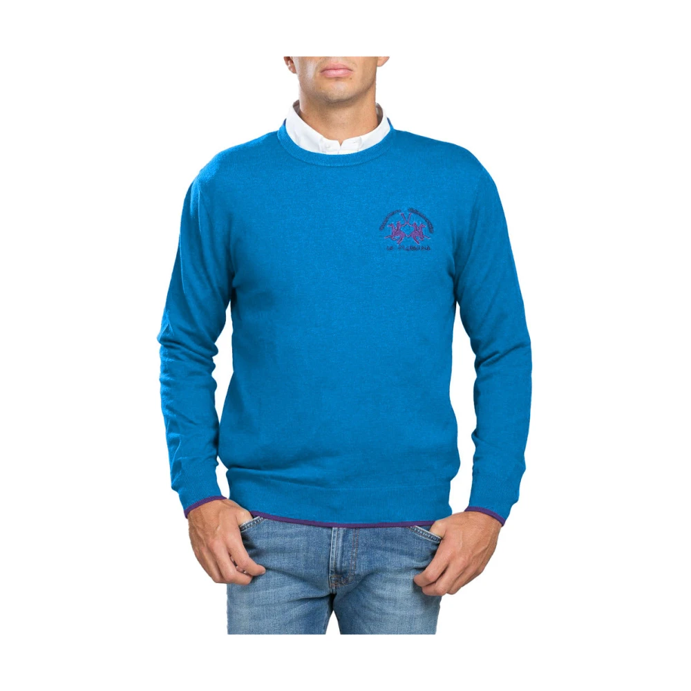 LA MARTINA Blauwe Geborduurde Logo Sweater Blue Heren