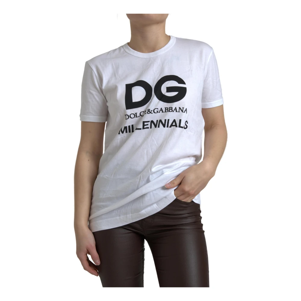 Dolce & Gabbana Bedrukt Katoenen Ronde Hals T-shirt White Dames
