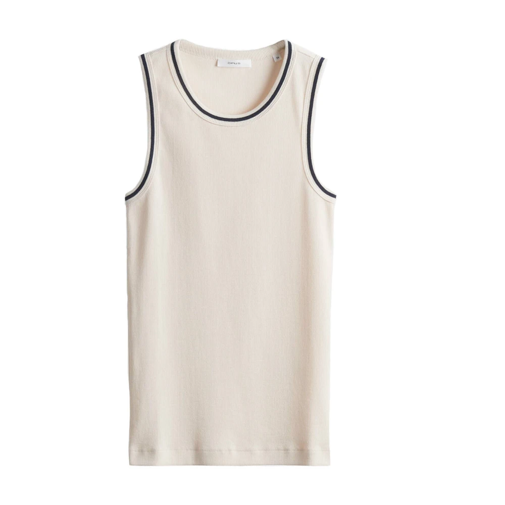 Opus Korte Mouw Top Preppy Stijl Beige Dames