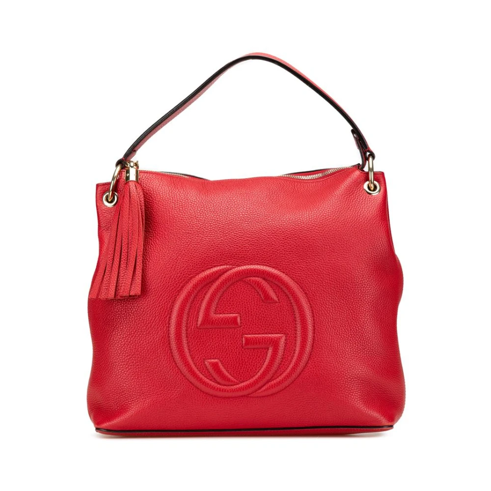 Gucci Vintage Damen Rot Gebrauchte Lederschultertasche Mit Quastenakzent Und Innentaschen