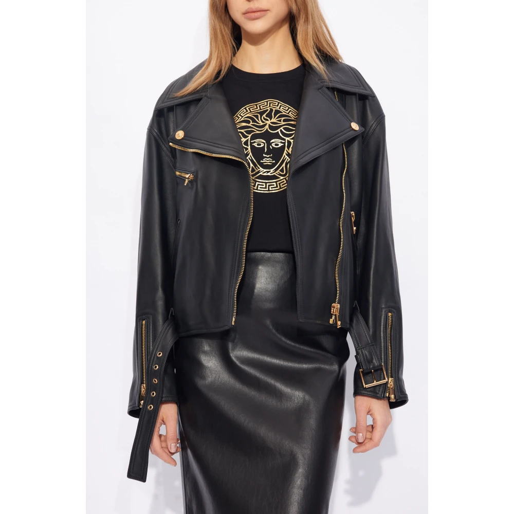 Versace Leren jas Black Dames