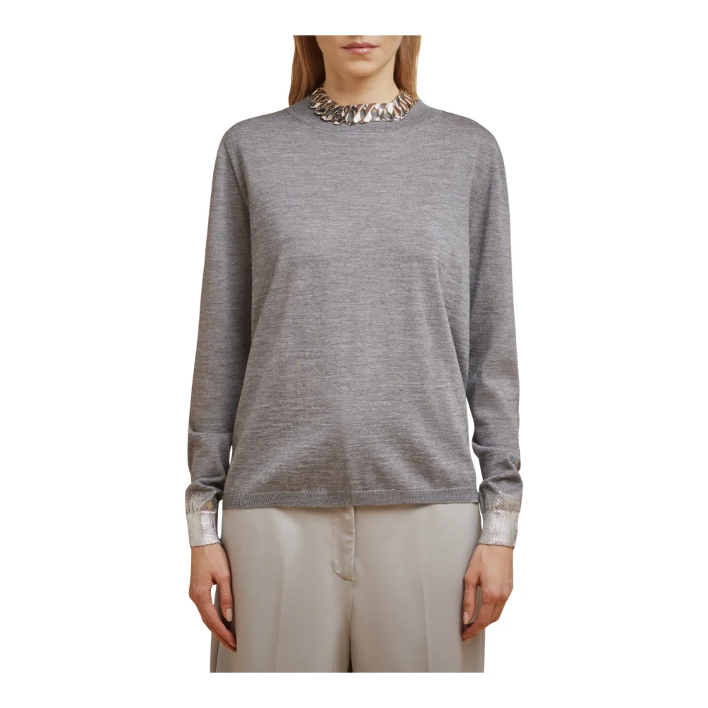 Liviana Conti Merino Wol Ronde Hals Trui Gray Dames