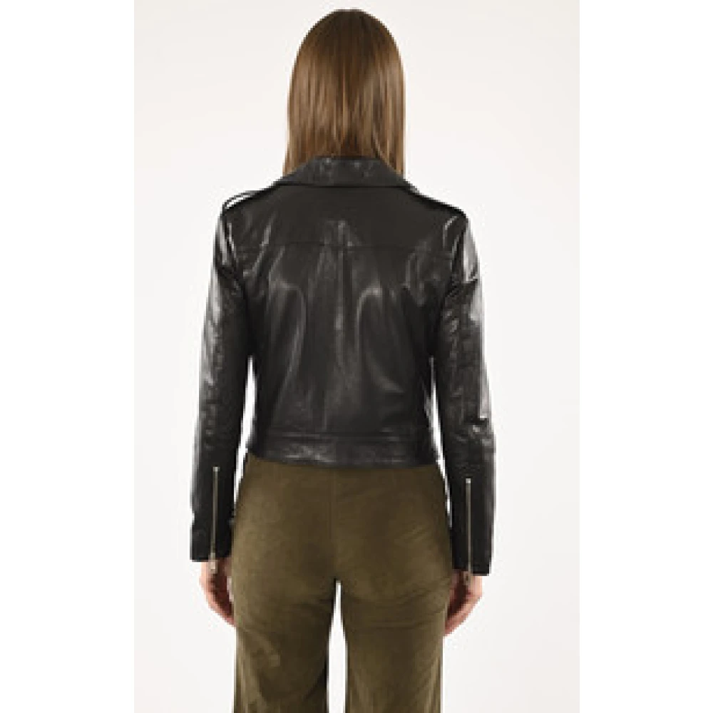 La Canadienne Korte zwarte leren bikerjas Black Dames