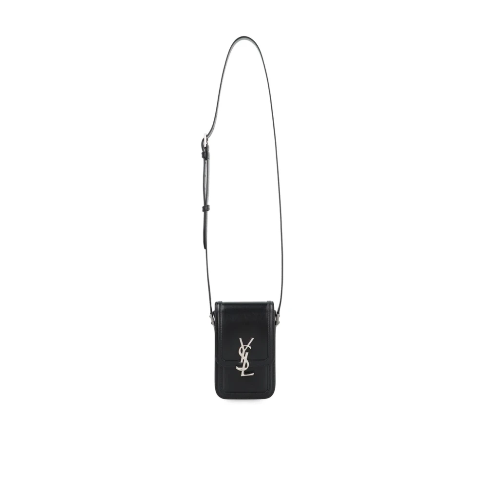Saint Laurent Leren Telefoonhoes met Schouderband Black Heren