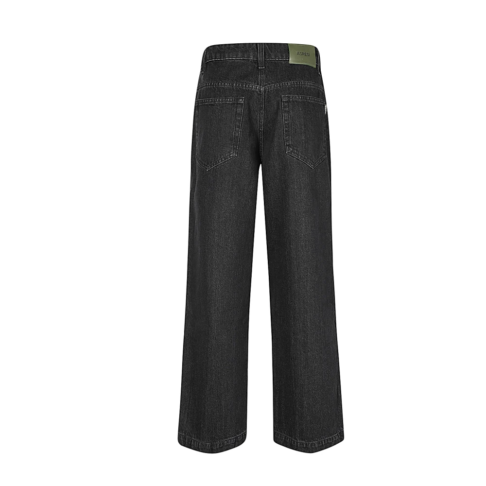 Aspesi Wijde Pijp Denim Jeans met knoop- en ritssluiting Black Dames