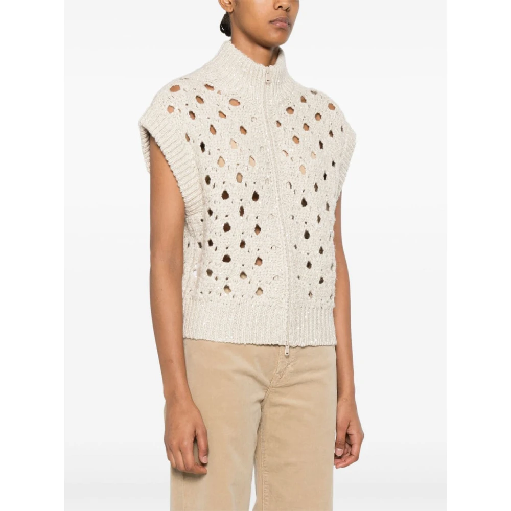 BRUNELLO CUCINELLI Kasjmier Paillet Cardigan Sweater Beige Dames