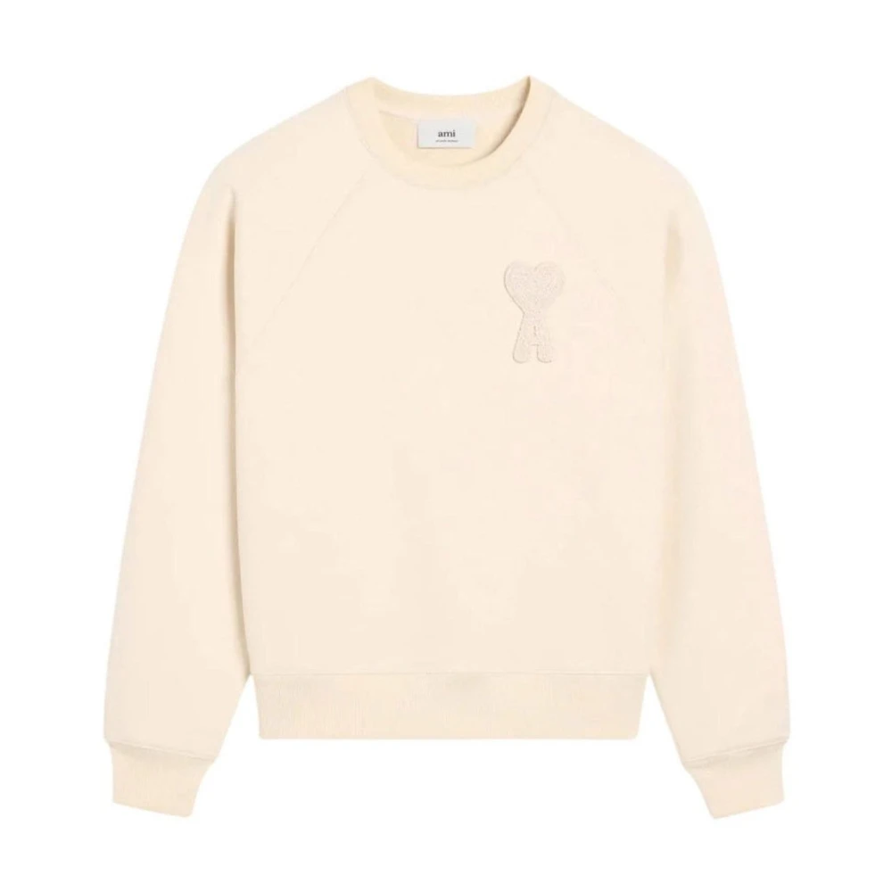 Ami Paris Mannelijk Beige Hoodies & Sweatvesten Heren, 2XL, Katoen, Sweatshirt Patch Ami De Cœur