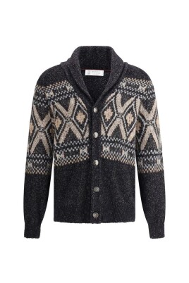 cardigan-a-motif-diamant-avec-revers-chale