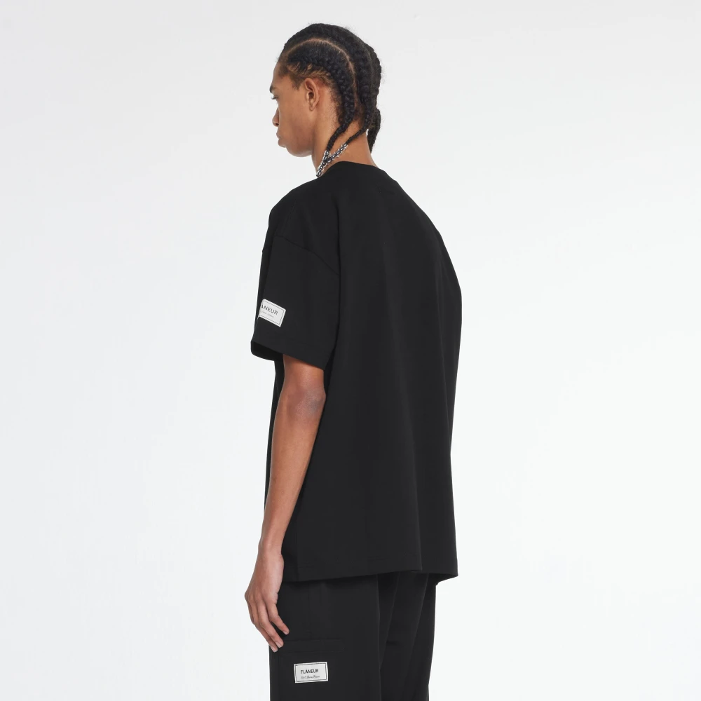 Flâneur Zwarte Katoenen T-shirt met Patch Black Heren