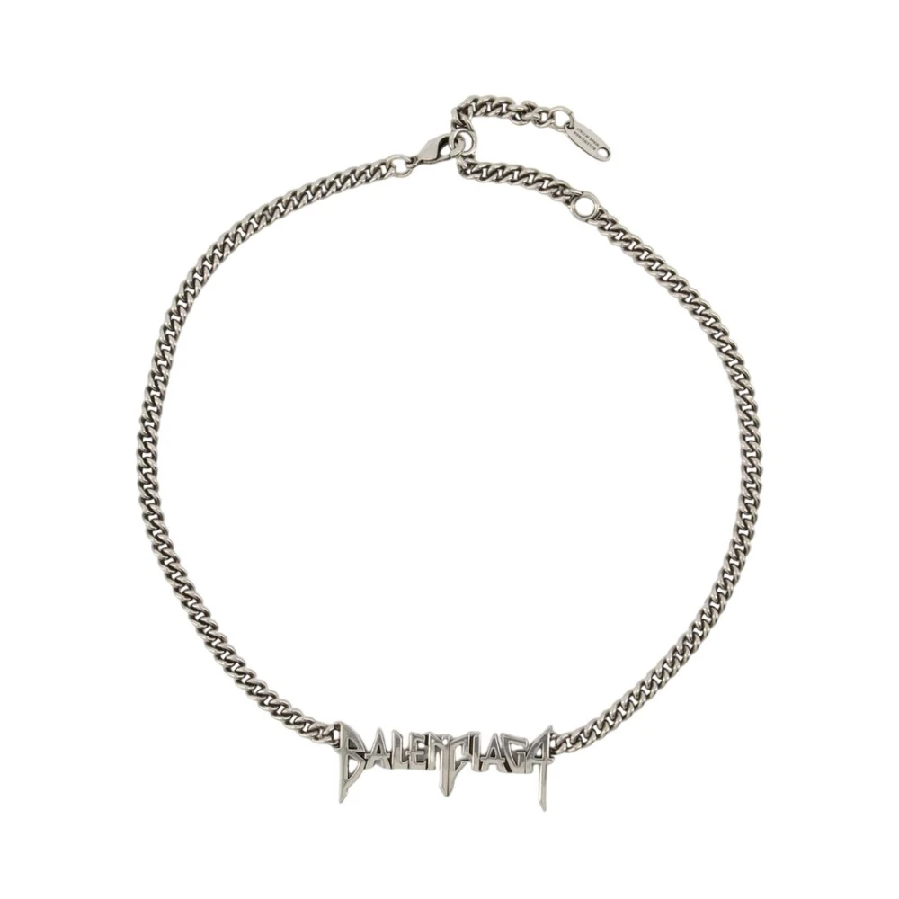 Balenciaga Women's Gray Necklaces, One Size, Typo Metal Necklace - Metal - Silver