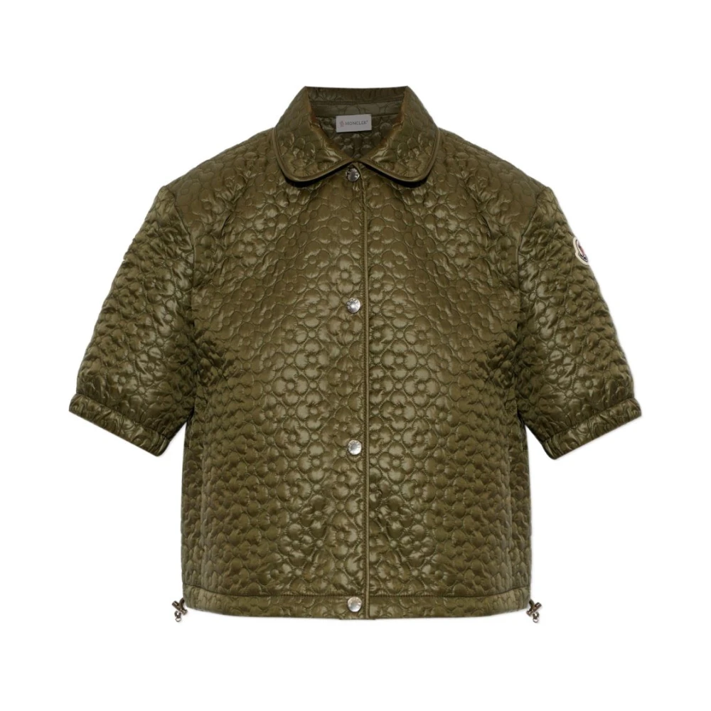 Moncler Green Floral-Quilted Padded Short Sleeve Shirt - Female - Light Jackets - Xs - Jackets