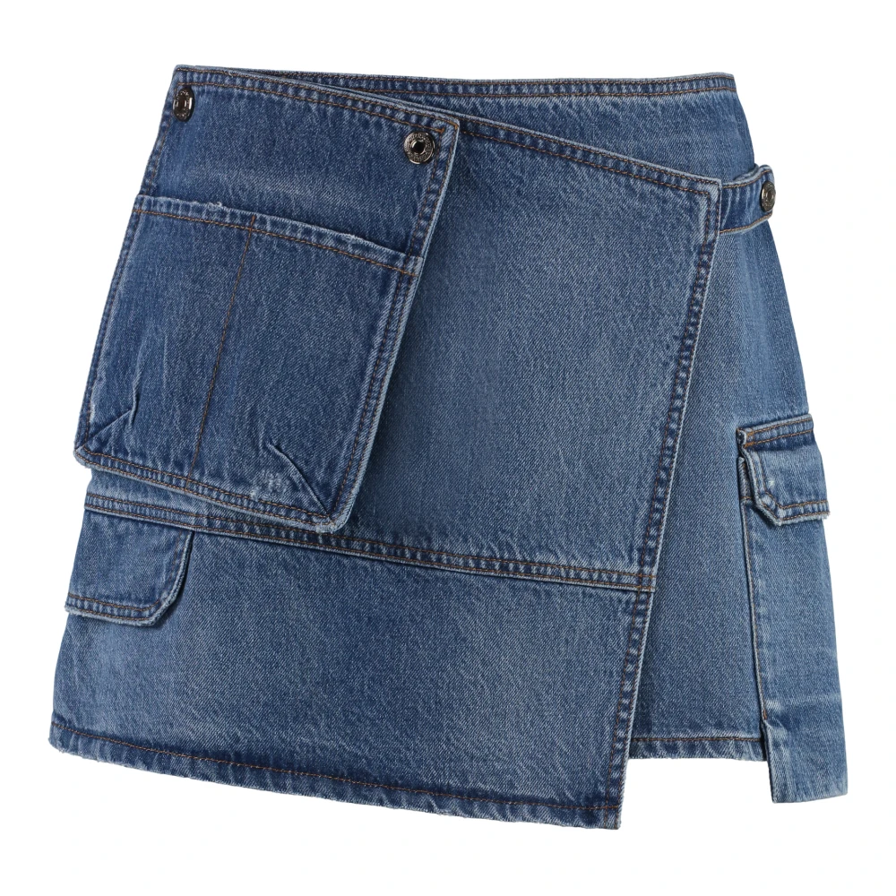 Msgm Asymmetrisk Denim Mini Kjol Blue, Dam