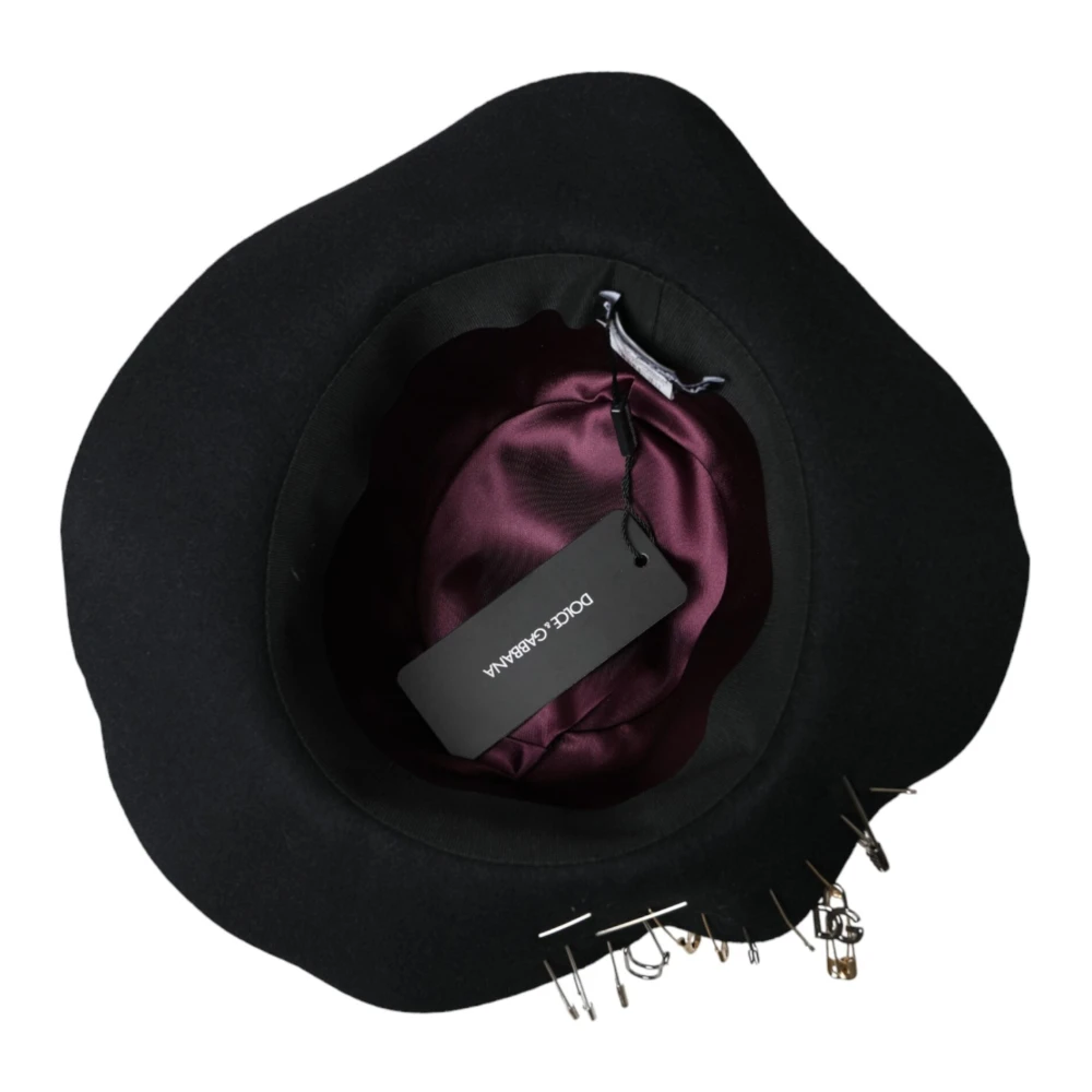 Dolce & Gabbana Zwarte versierde Fedora brede rand hoed mannen Black Heren