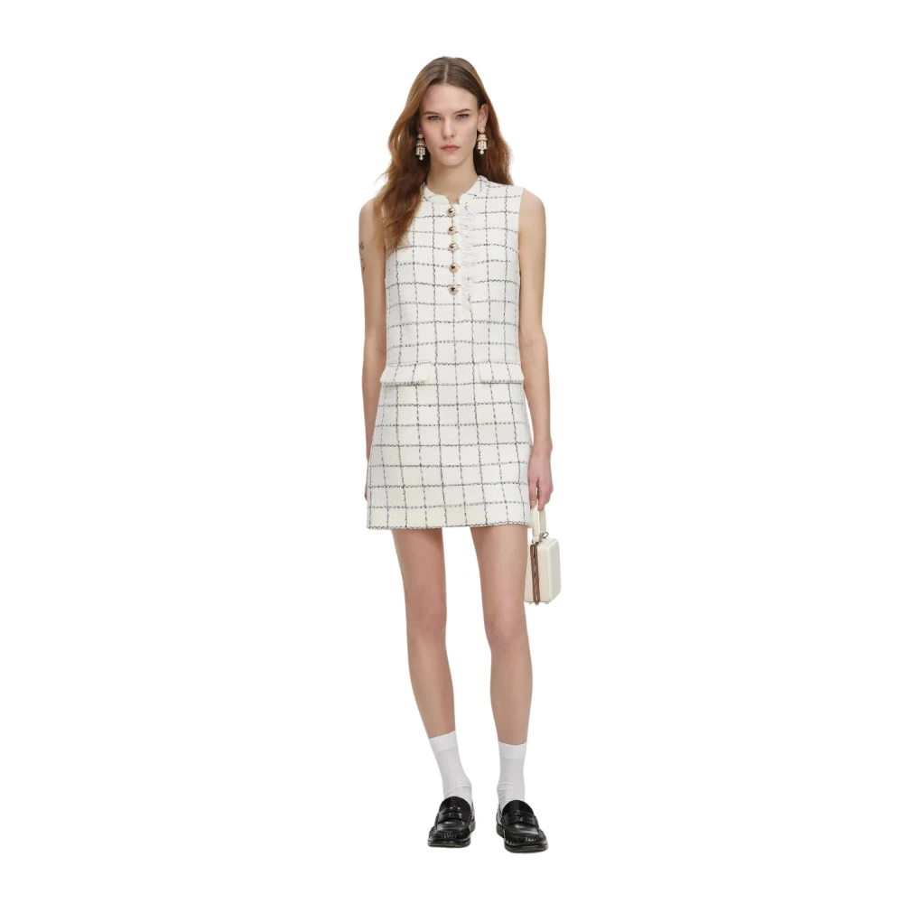 Self Portrait Checkered Mini Dress - Female - Short Dresses - White - S - Dresses