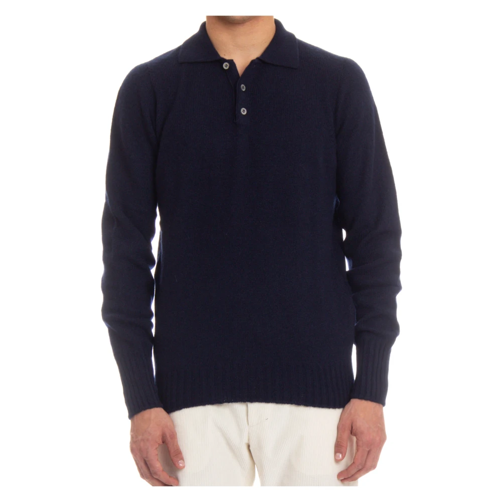 Drumohr Blauwe Polo Sweater Layering Shirt Blue Heren