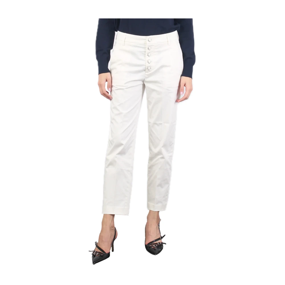 Dondup Katoenen Broek Losse Pasvorm Enkel Lengte White Dames