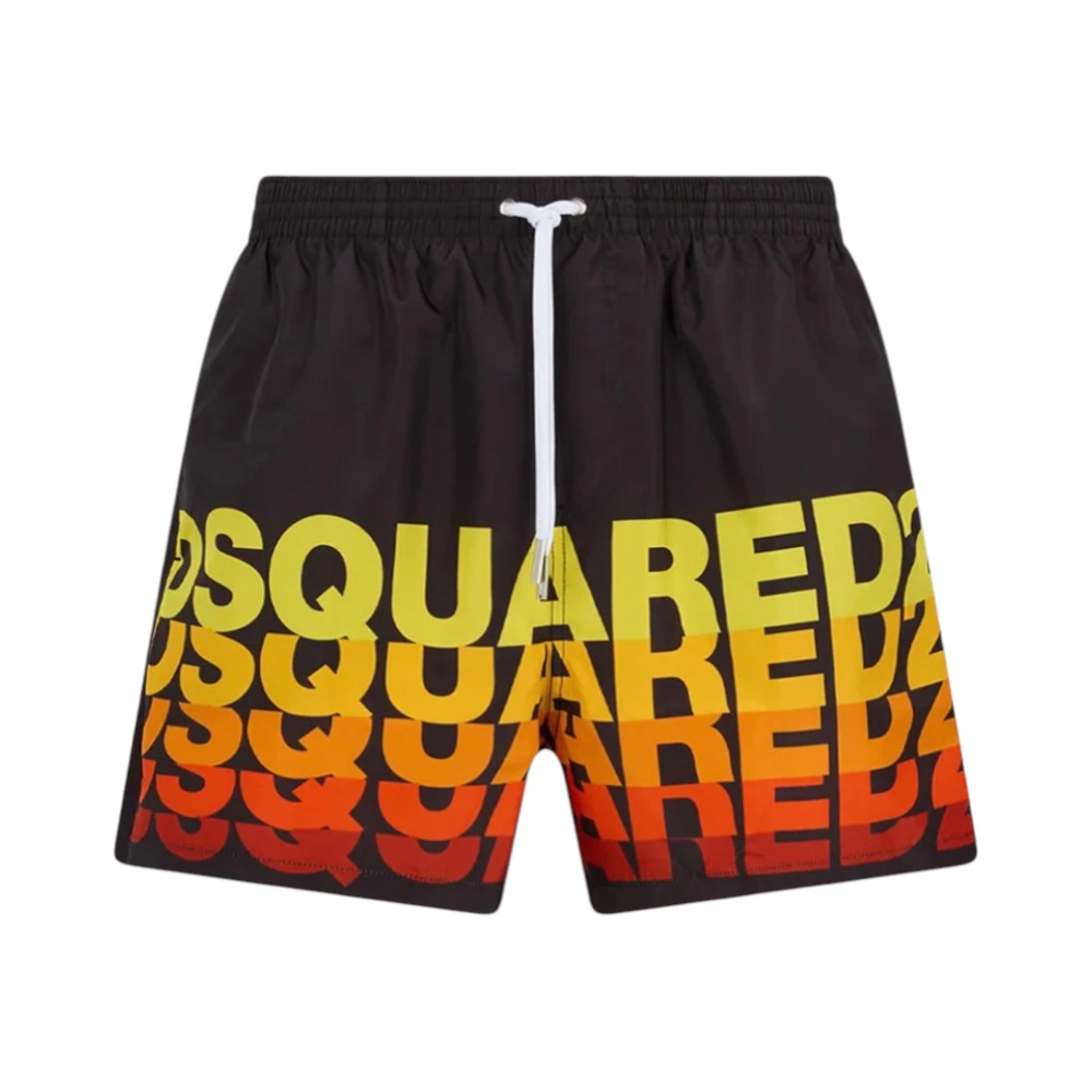 Dsquared2 Black Beachwear, Male, M, Shorts Mare Logo Layered