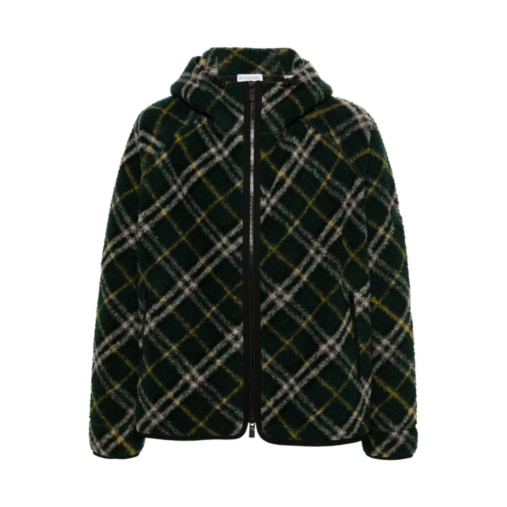 Burberry Groen Geruite Wollen Hoodie Jas Green Heren