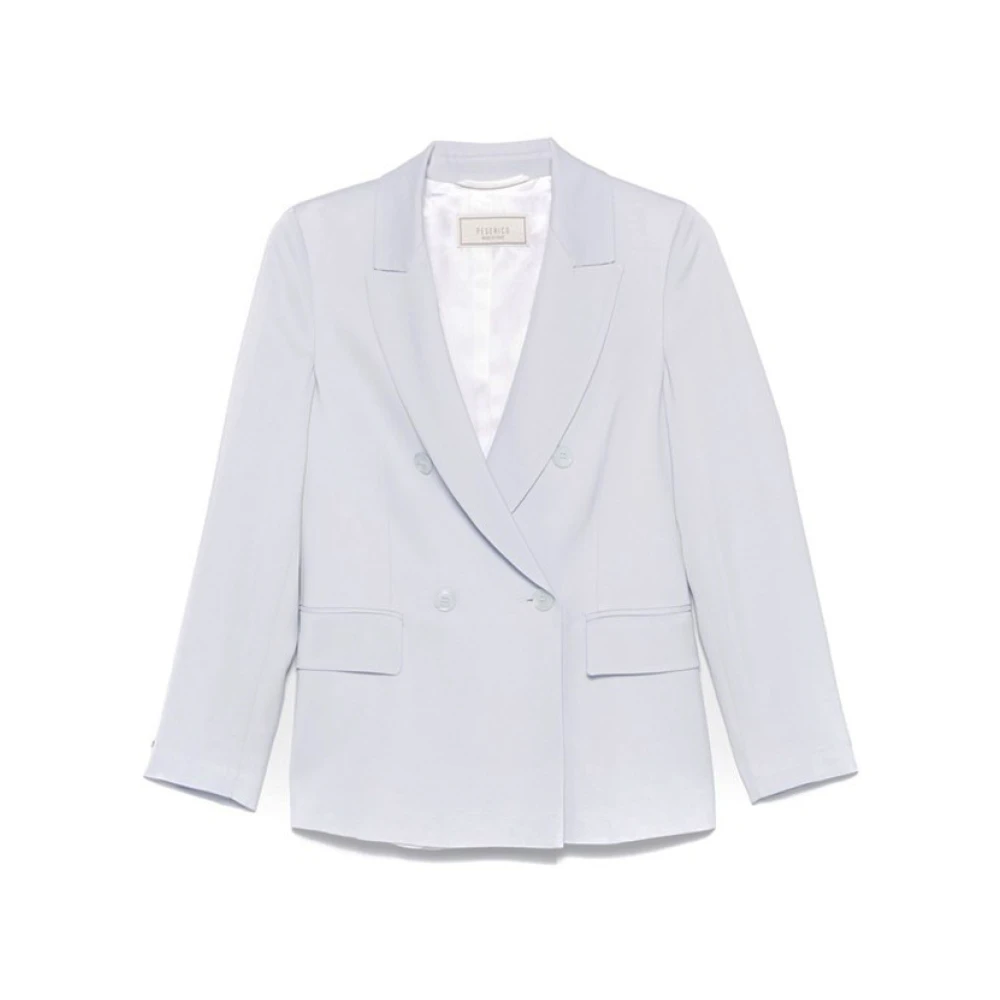 PESERICO Pastelblauwe Double-Breasted Blazer met Schoudervullingen Blue Dames