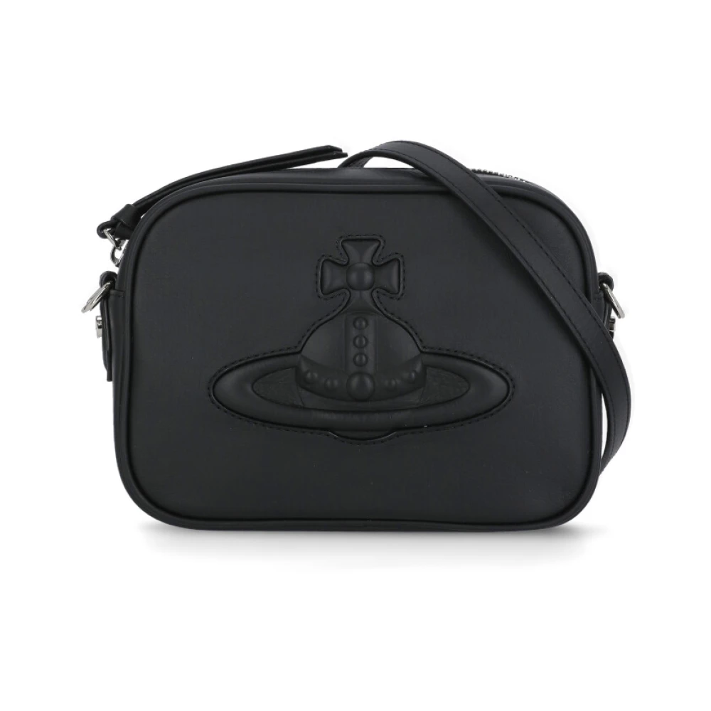 Vivienne Westwood Svart Läder Axelremsväska med Präglat Logotyp Black, Dam