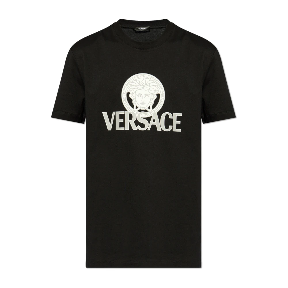 Versace Zwart T-shirt met Logo Print Black Heren