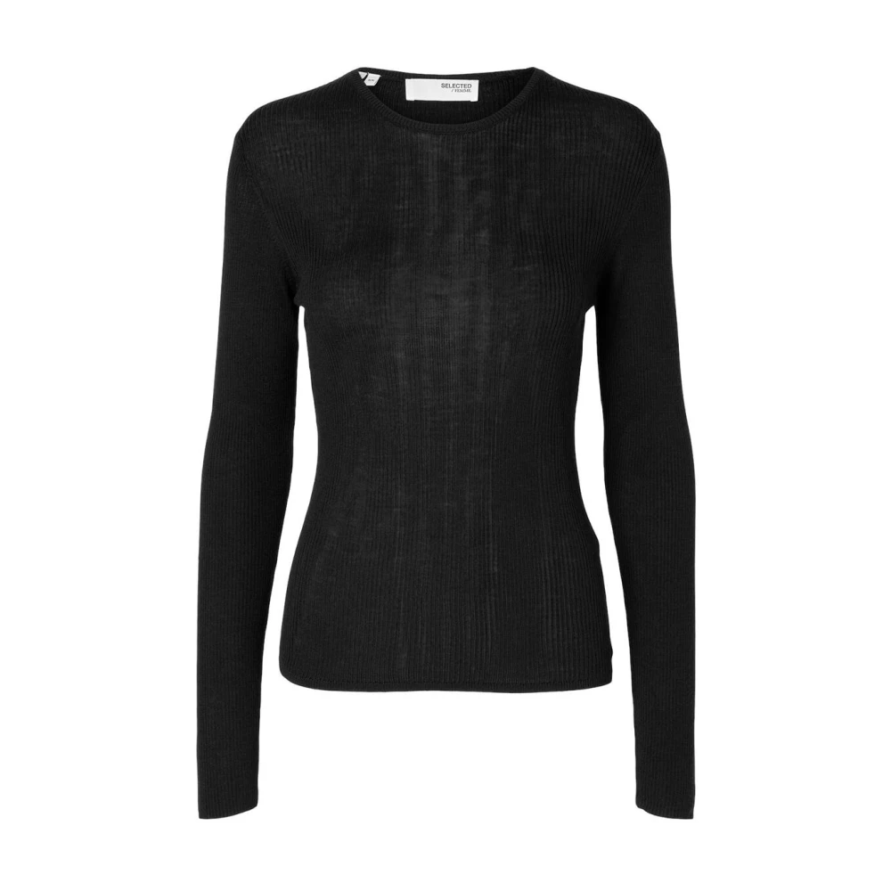 Selected Femme Gebreide Pullover O-Neck Sweater Black Dames