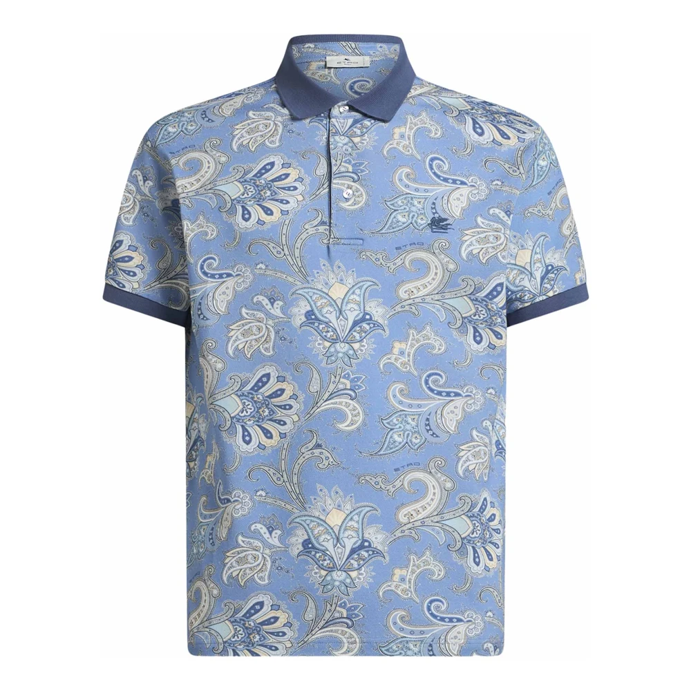 ETRO Blauwe Bloemen Polo Shirt Blue Heren