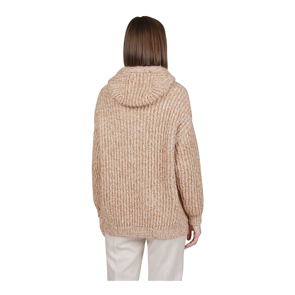 Eleventy Zachte Wol Kasjmier Mohair Zijde Hooded Bomberjack Brown Dames