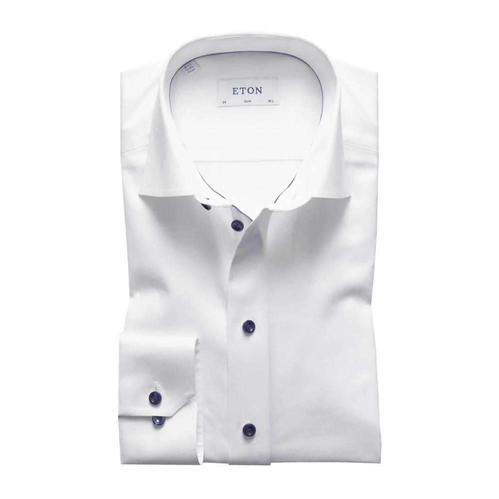 Eton Slim Fit Shirt met Blauwe Knopen White Heren