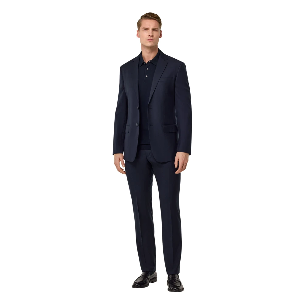 Boggi Milano Micro Herringbone Suit in Stretch Pure Wool Blue Heren