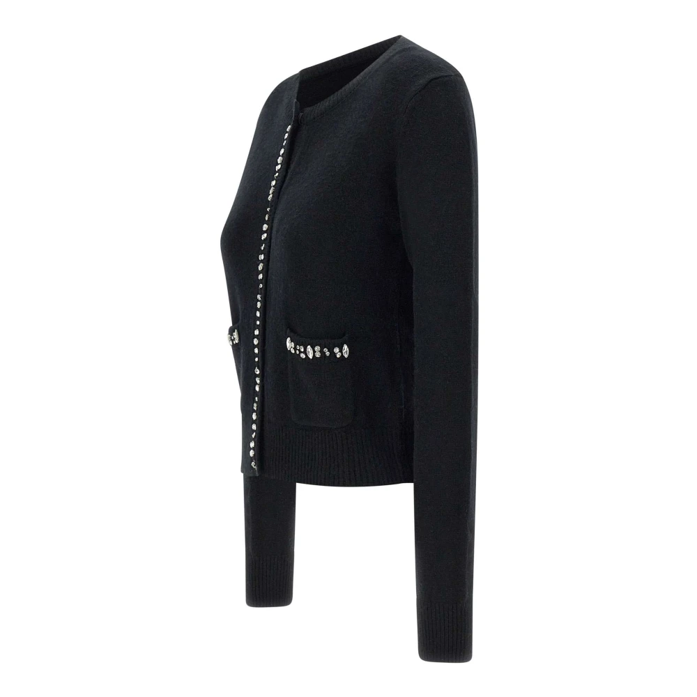 Kaos Zwarte wollen vest met steendetail Black Dames
