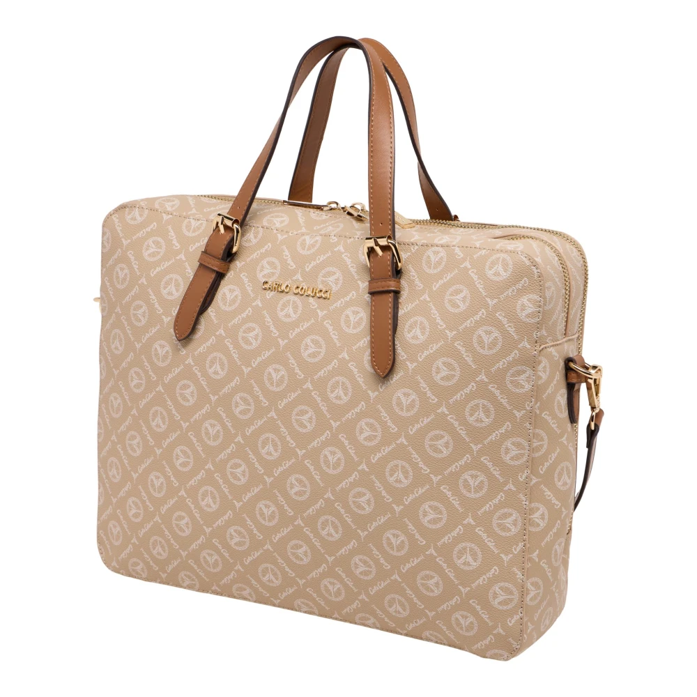 carlo colucci Professionele Business Tas met Logo Print Beige Heren